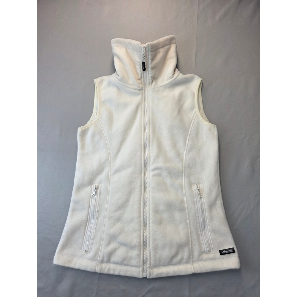 Calvin Klein Performance White Fleece Full Zip Vest Funnel Neck Womens XS